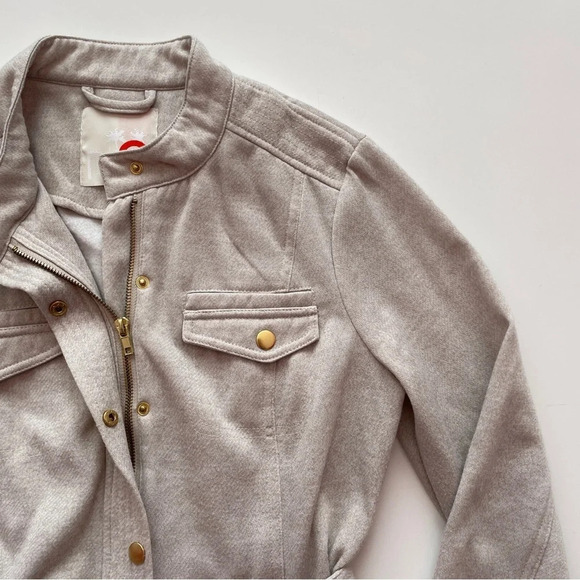 GUESS Tie Winter Jacket Cozy Coat Beige Tan Neutral Size Medium Gold Hardware - Picture 3 of 15